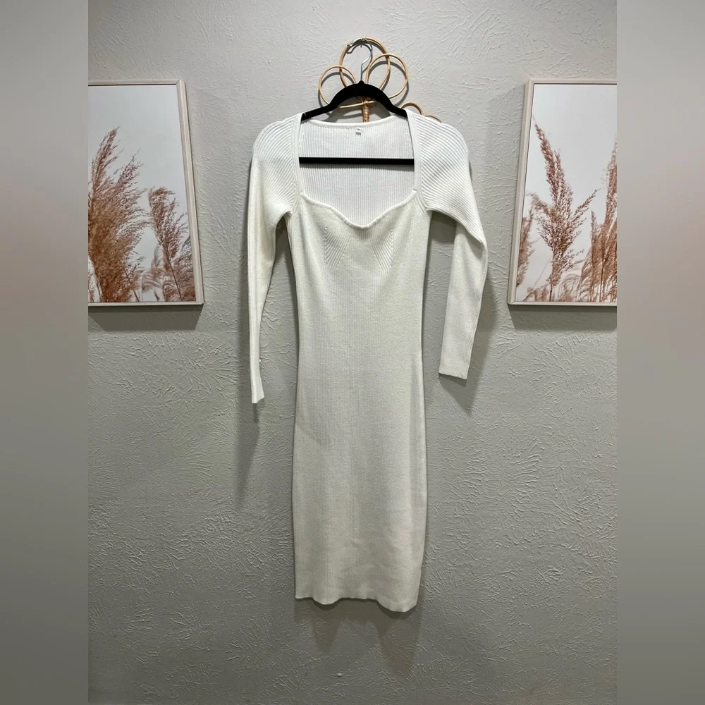 Cozy Off White Midi Sweater Dress - Picture 2 of 4